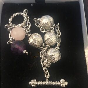 Vintage DESIGNER Solid Sterling Silver & Gemstone Toggle Bracelet